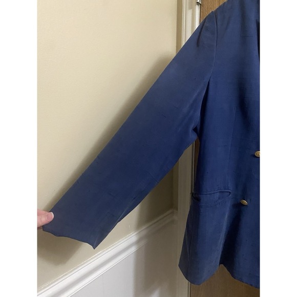 Vintage Silkland 100% Silk Navy Blue Blazer Gold Buttons Oversized Fit Size 14 - Picture 7 of 16